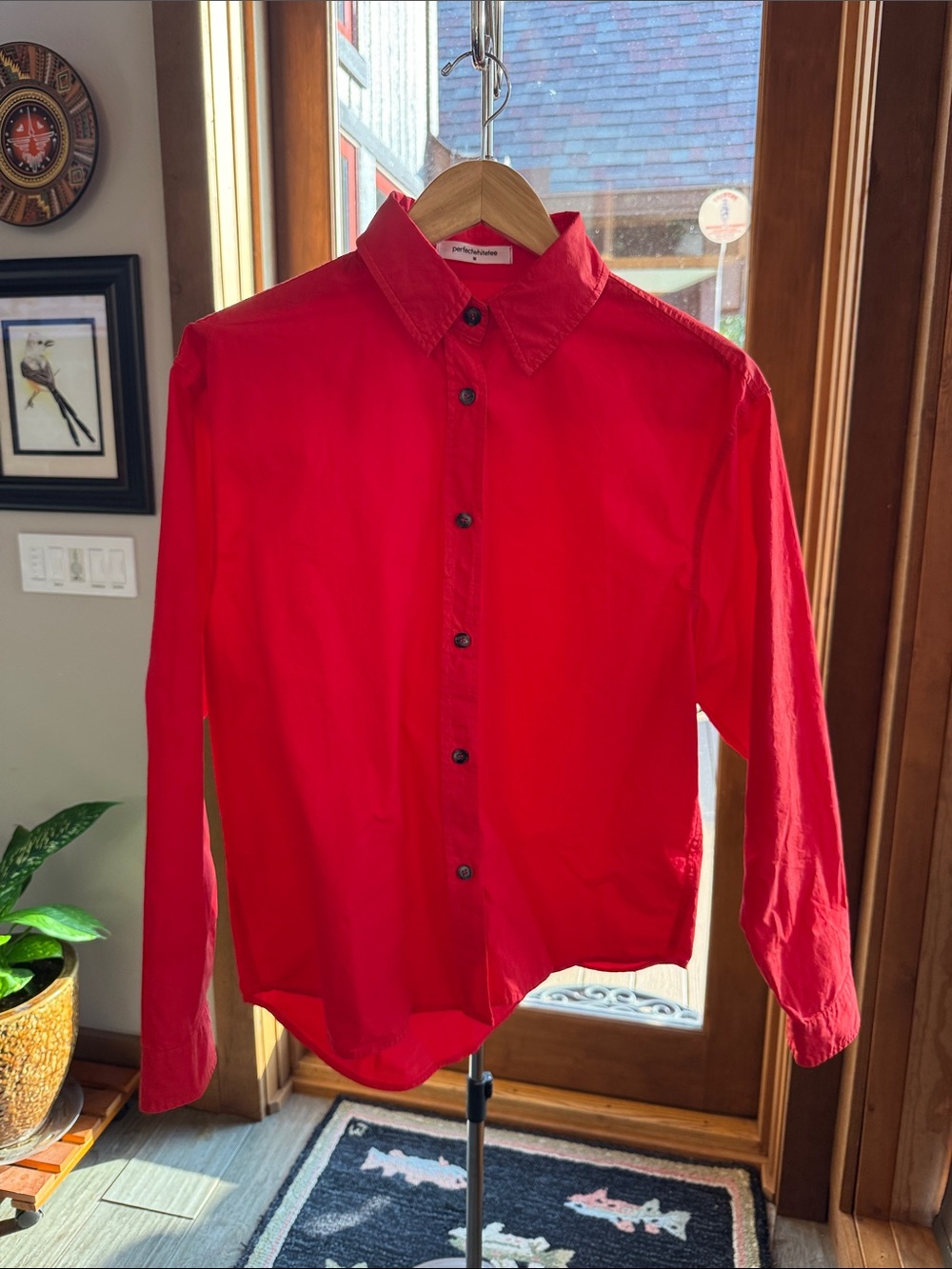 perfectwhitetee Women's Bright Red Button-Down Shirt (Sz M)